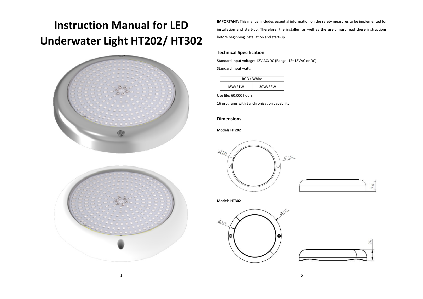 LED Underwater Light HT302 - RGB - 30W