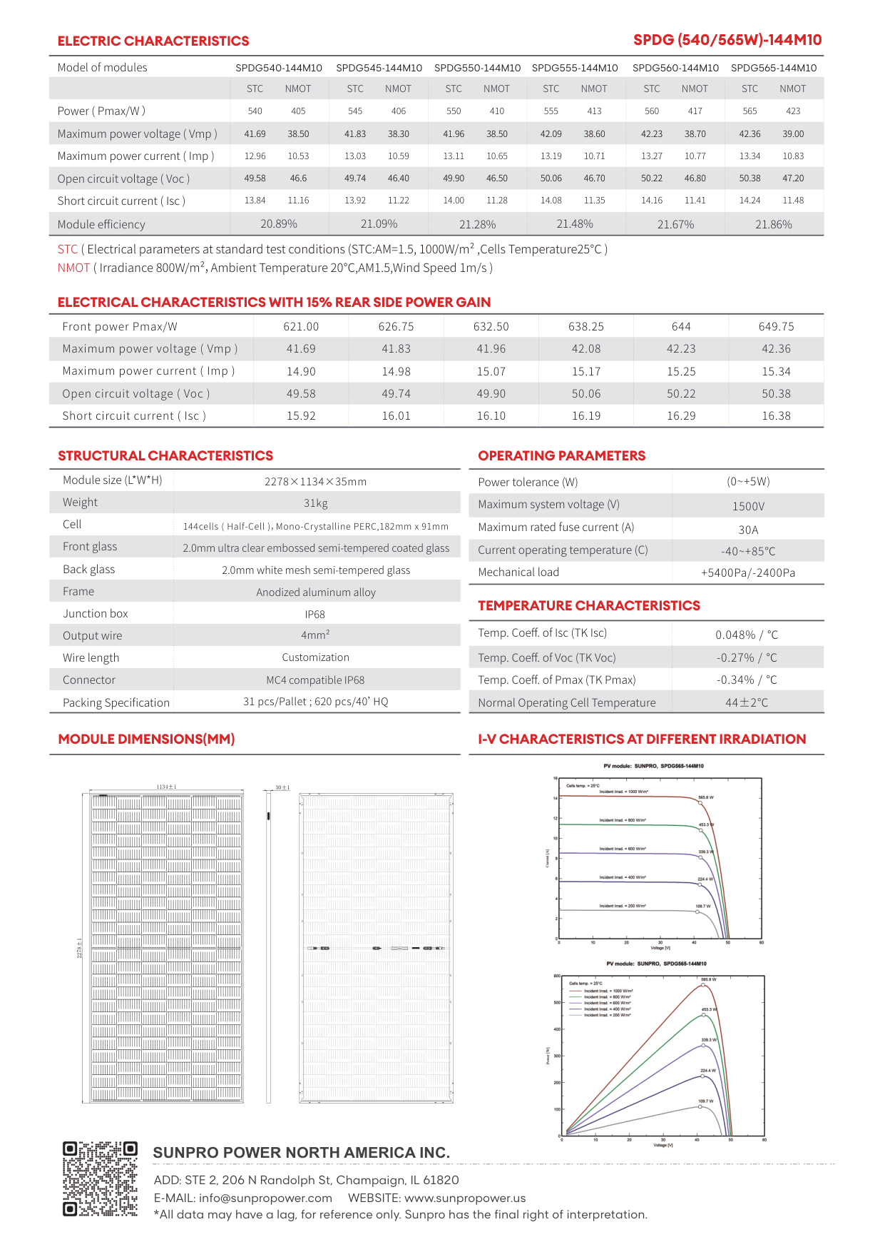 SUNPRO SPDG560-144M10 Bifacial Solar Module